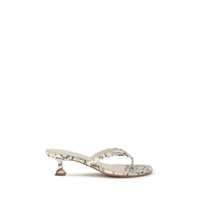 Amina Muaddi Juliette Women's TU Polyurethane & Bos Taurus Calf Leather Flat Thong Sandals - Gray Signature Print
