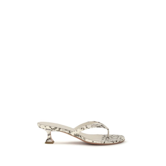 Amina Muaddi Juliette Women's TU Polyurethane & Bos Taurus Calf Leather Flat Thong Sandals - Gray Signature Print