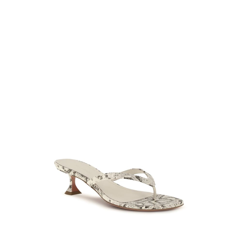 Amina Muaddi Juliette Women's TU Polyurethane & Bos Taurus Calf Leather Flat Thong Sandals - Gray Signature Print