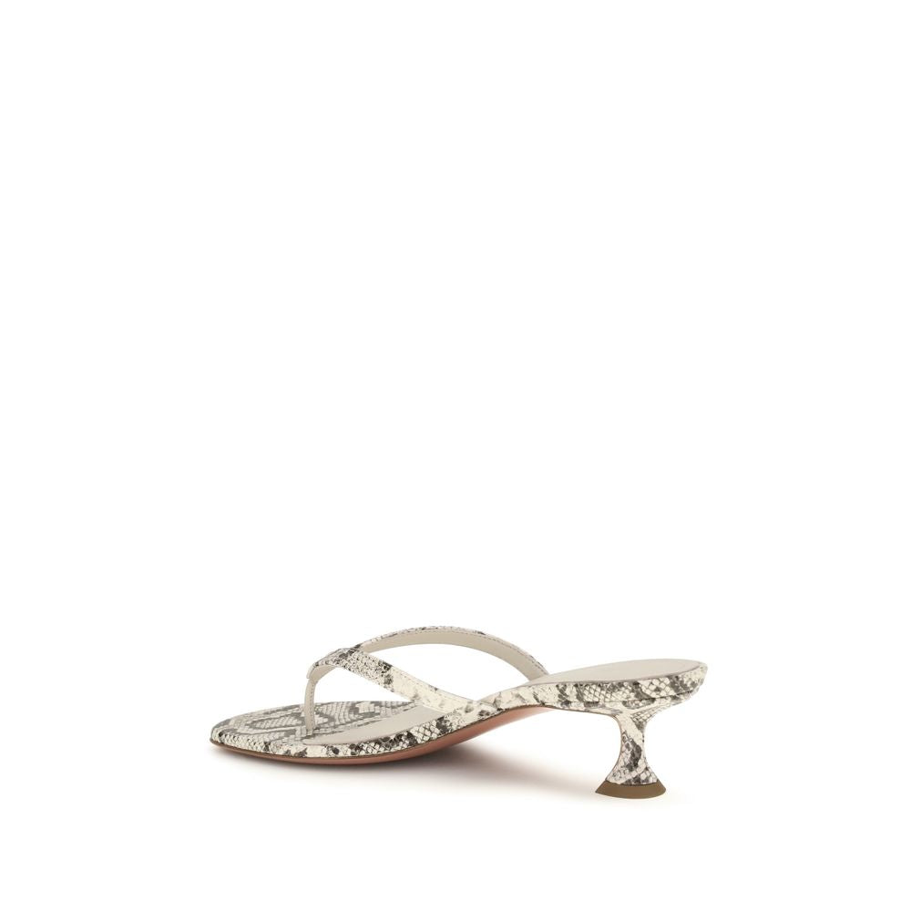 Amina Muaddi Juliette Women's TU Polyurethane & Bos Taurus Calf Leather Flat Thong Sandals - Gray Signature Print