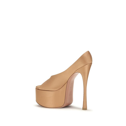 High-Heel Platform Stiletto Pumps Heels by Amina Muaddi for women in silk beige showcases a exquisite silhouette, perfectly accentuating Women's Silk High-Heel Platform Stiletto Pumps Heels with a exquisite stiletto high-heel platform and exquisite open toe style.