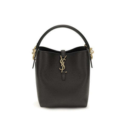 Mini Shoulder Bucket Bag by Saint Laurent for women in bos taurus calf grained & suede leather black & signature features a effortless chic silhouette with a secure hook, ample , and versatile shoulder-strap, handle & adjustable-strap for a effortless chic finish.