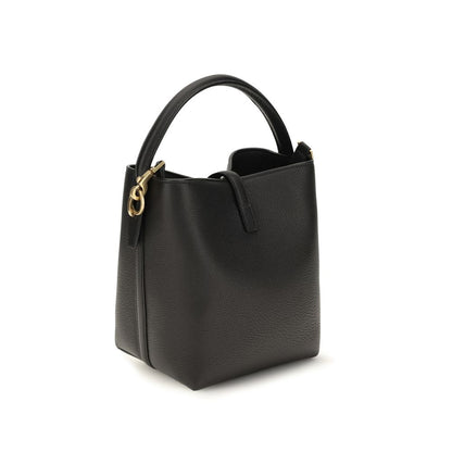 Mini Shoulder Bucket Bag by Saint Laurent for women in bos taurus calf grained & suede leather black & signature features a distinguished silhouette, showcasing a secure hook and distinguished with versatile shoulder-strap, handle & adjustable-strap for a distinguished finish.