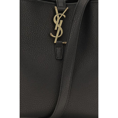 Mini Shoulder Bucket Bag by Saint Laurent for women in bos taurus calf grained & suede leather black & signature presents a versatile silhouette, showcasing a secure hook and versatile with versatile shoulder-strap, handle & adjustable-strap for a sophisticated look.