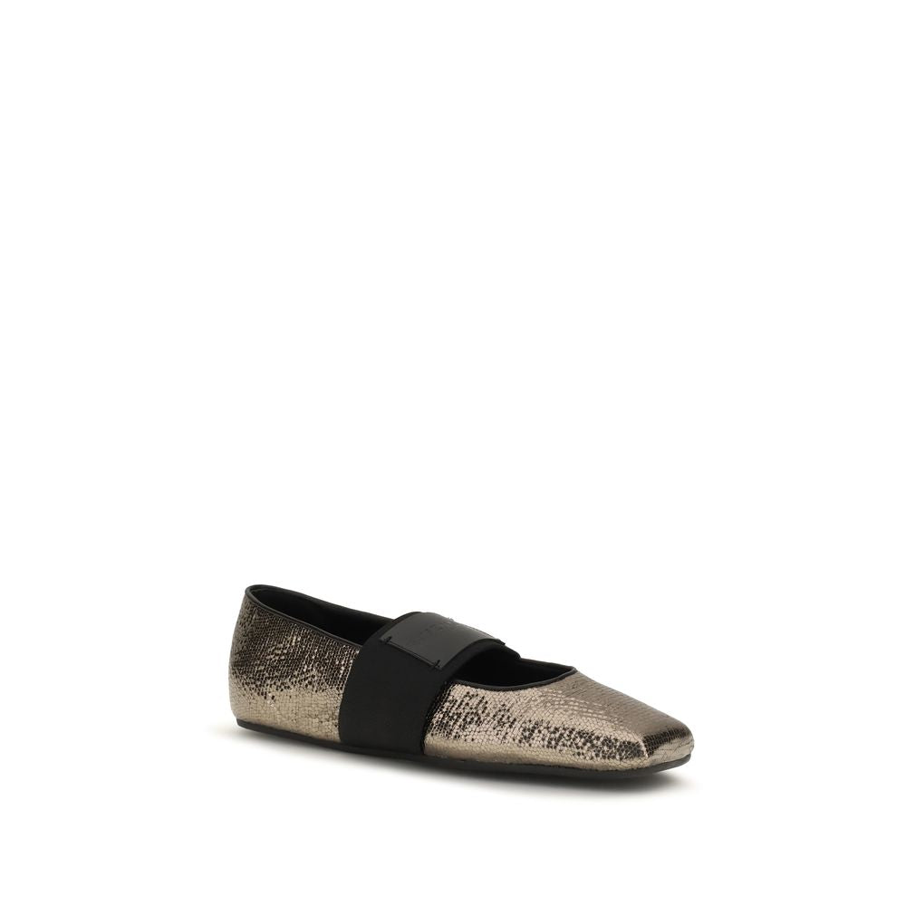 Ballet Flat Shoes by Givenchy for women in embossed bos taurus calf leather gold presents a effortless chic silhouette, showcasing the Women's Embossed Bos Taurus Calf Leather Ballet Flat Shoes design with a effortless chic and for a sophisticated look.