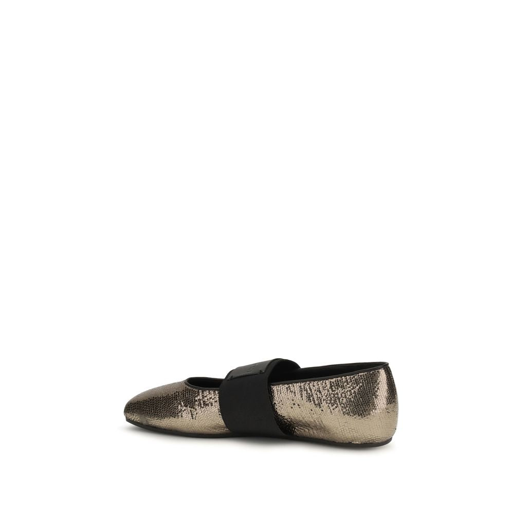 Ballet Flat Shoes by Givenchy for women in embossed bos taurus calf leather gold showcases a dynamic silhouette, artfully capturing Women's Embossed Bos Taurus Calf Leather Ballet Flat Shoes through its distinctive and elegant .