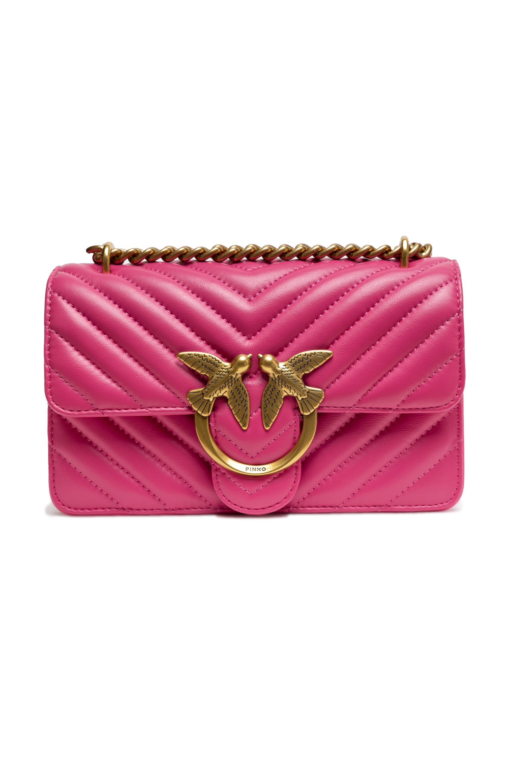 Shoulder Bag by PINKO for women in cotton & leather pink & chevron features an effortlessly chic silhouette with a secure zipper & buckle, ample built-in-compartments, and versatile shoulder-strap & adjustable-strap for effortlessly chic everyday luxury.