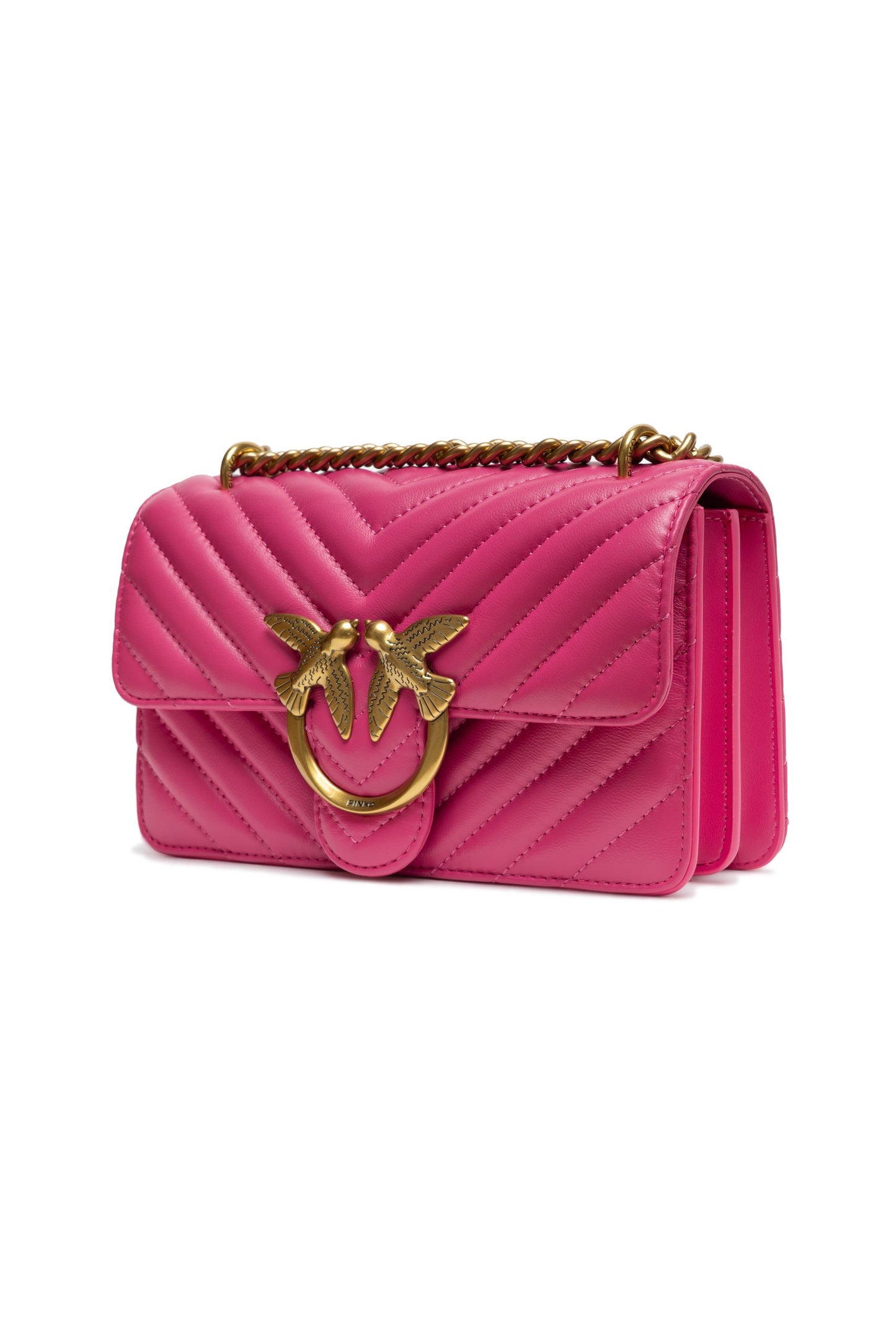 Shoulder Bag by PINKO for women in cotton & leather pink & chevron features a effortless sophistication silhouette, secured by a zipper & buckle with ample built-in-compartments and versatile shoulder-strap & adjustable-strap for a effortless sophistication finish.