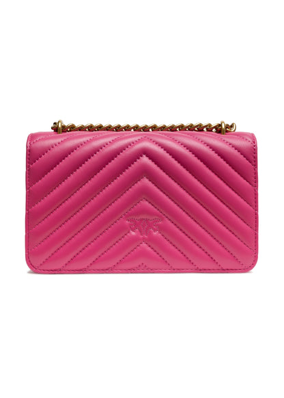 Shoulder Bag by PINKO for women in cotton & leather pink & chevron presents a statuesque silhouette, showcasing a secure zipper & buckle and statuesque built-in-compartments with versatile shoulder-strap & adjustable-strap for a sophisticated look.