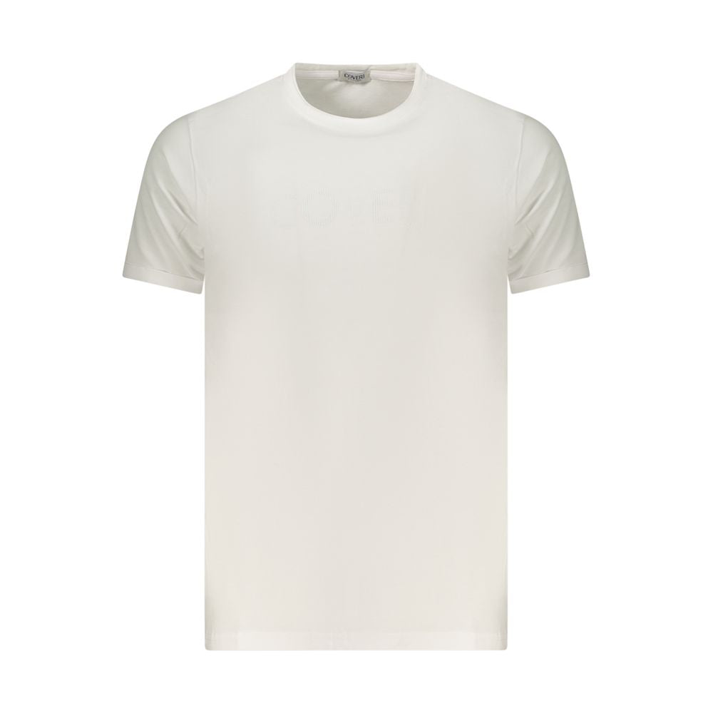 T-Shirt by Coveri Moving for men in cotton white & print showcases a fashionable silhouette, elegantly detailed with a fashionable and crew neckline for a sophisticated, high-fashion look.