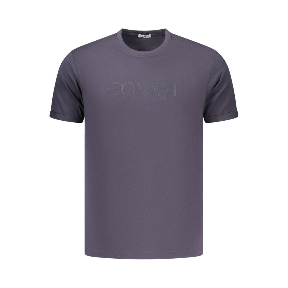 T-Shirt by Coveri Moving for men in cotton blue & print features an edgy silhouette, meticulously detailed with a sophisticated and crew neckline for a truly edgy finish.