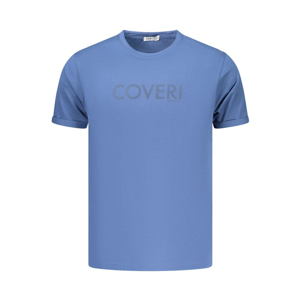 T-Shirt by Coveri Moving for men in cotton blue & print showcases a unassuming silhouette, artfully detailed with a refined crew neckline and unassuming for a sophisticated, contemporary look.