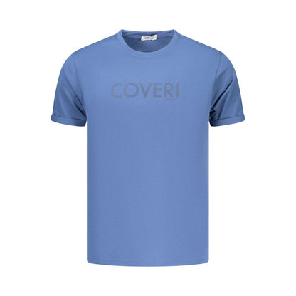 T-Shirt by Coveri Moving for men in cotton blue & print showcases a unassuming silhouette, artfully detailed with a refined crew neckline and unassuming for a sophisticated, contemporary look.