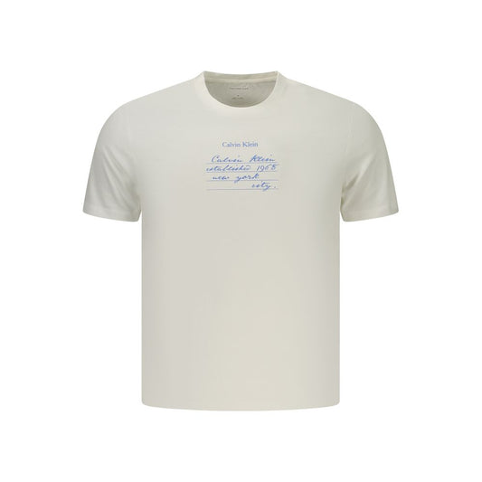 T-Shirt by Calvin Klein for men in cotton white & print showcases a fashionable silhouette, elegantly detailed with a fashionable and crew neckline for a sophisticated, high-fashion look.