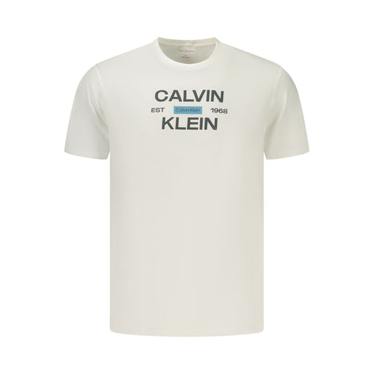 T-Shirt by Calvin Klein for men in cotton white & print features a plush silhouette, showcasing a sophisticated crew neckline and for a truly plush finish.