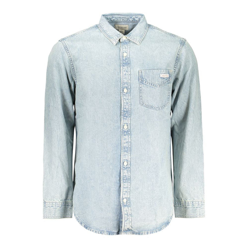Shirt by Calvin Klein for men in denim blue, featuring a nuanced long-sleeve and nuanced for a sophisticated finish.