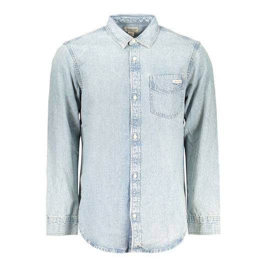 Shirt by Calvin Klein for men in denim blue, featuring a nuanced long-sleeve and nuanced for a sophisticated finish.