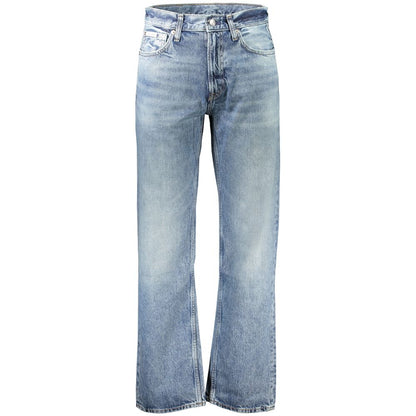 Jeans by Calvin Klein for men in denim cotton blue & signature presents a refined pantology silhouette, artfully defined by a refined pantology straight-leg, long, and a sophisticated .