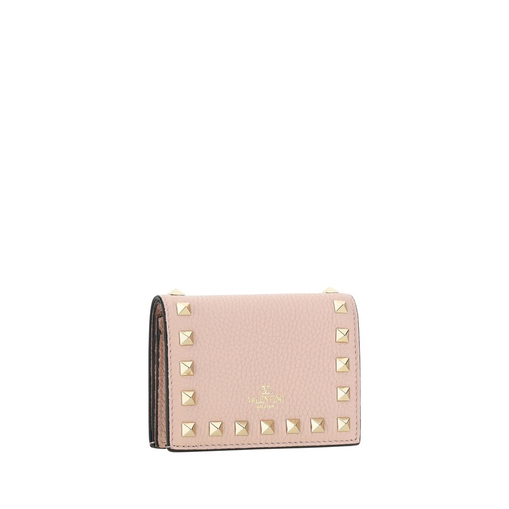 Wallet by Valentino Garavani for women in bos taurus calf leather pink & signature presents a streamlined silhouette, showcasing the sophisticated design of the Rockstud Bos Taurus Calf Leather Wallet collection with functional .