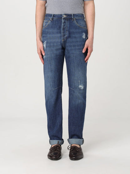 Jeans by Brunello Cucinelli for men in denim cotton blue presents a tailored silhouette, showcasing a tailored straight-leg & regular-fit and long cut with a refined for a truly tailored aesthetic.