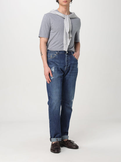 Jeans by Brunello Cucinelli for men in denim cotton blue features a polished silhouette with a polished straight-leg & regular-fit, reaching a polished long and finished with a polished .