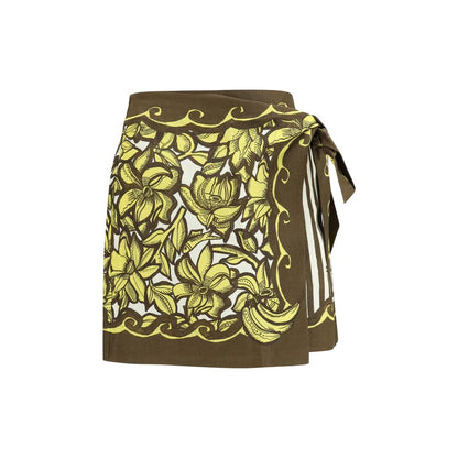 Skirt by Alemais for women in hemp multicolor features a contoured silhouette from the Women's Wrap Hemp Short Mini Skirt collection, characterized by its contoured short mini for a contoured finish.