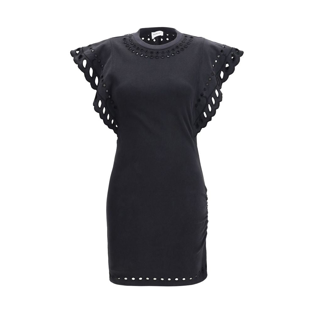Dress by Isabel Marant Étoile for women in organic cotton black, patterned & toile features an eye catching silhouette with a sophisticated round neckline, elegant short-sleeve, and a refined short for a eye catching aesthetic.