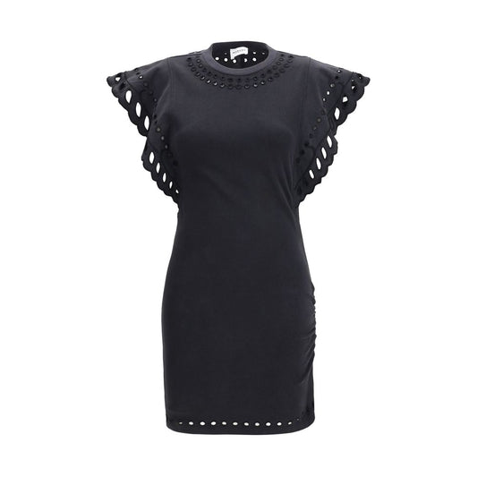 Dress by Isabel Marant Étoile for women in organic cotton black, patterned & toile features an eye catching silhouette with a sophisticated round neckline, elegant short-sleeve, and a refined short for a eye catching aesthetic.