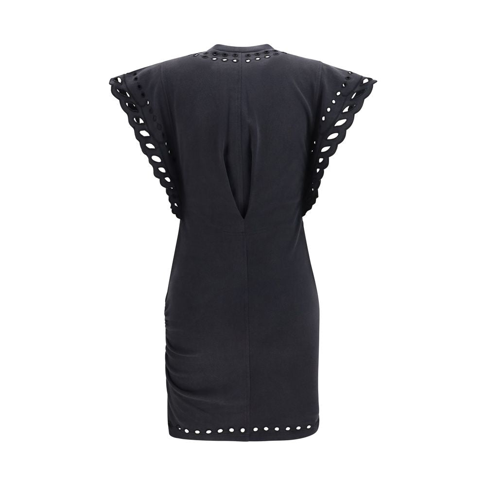 Dress by Isabel Marant Étoile for women in organic cotton black, patterned & toile features a dramatic silhouette, showcasing an elegant round neckline and that flows into a dramatic short.