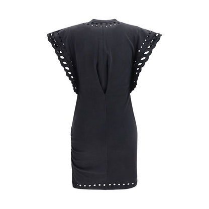 Dress by Isabel Marant Étoile for women in organic cotton black, patterned & toile features a dramatic silhouette, showcasing an elegant round neckline and that flows into a dramatic short.