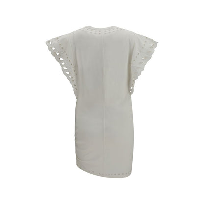 Dress by Isabel Marant Étoile for women in organic cotton white, patterned & toile presents a sinuous silhouette, showcasing a sophisticated round neckline and detailed with a sinuous short for a refined finish.