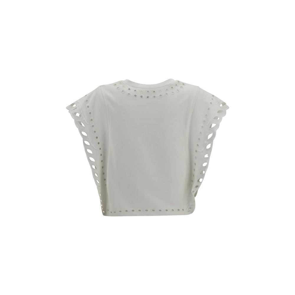 T-Shirt by Isabel Marant Étoile for women in cotton white & toile showcases a dramatic silhouette, elegantly detailed with a dramatic round neckline and for a truly dramatic finish.