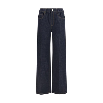 Palazzo Pants by Brunello Cucinelli for women in denim cotton blue features a polished silhouette with a polished regular-fit & wide, reaching a polished long and finished with a polished .