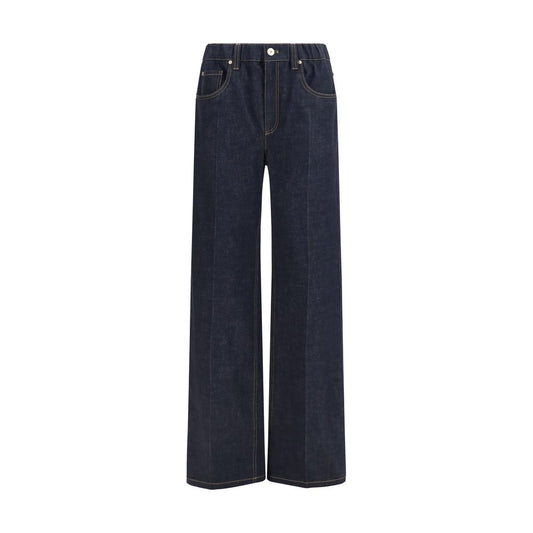 Palazzo Pants by Brunello Cucinelli for women in denim cotton blue features a polished silhouette with a polished regular-fit & wide, reaching a polished long and finished with a polished .