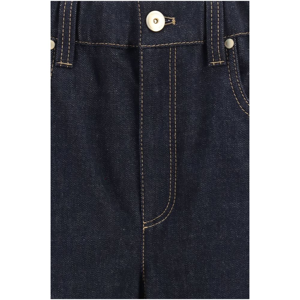 Palazzo Pants by Brunello Cucinelli for women in denim cotton blue features an sartorial regular-fit & wide and long with a cut for a sartorial finish.