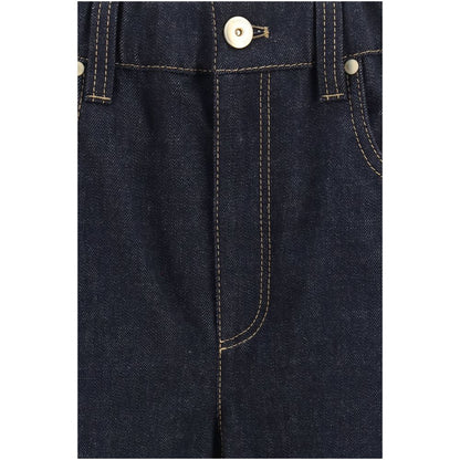 Palazzo Pants by Brunello Cucinelli for women in denim cotton blue features an sartorial regular-fit & wide and long with a cut for a sartorial finish.