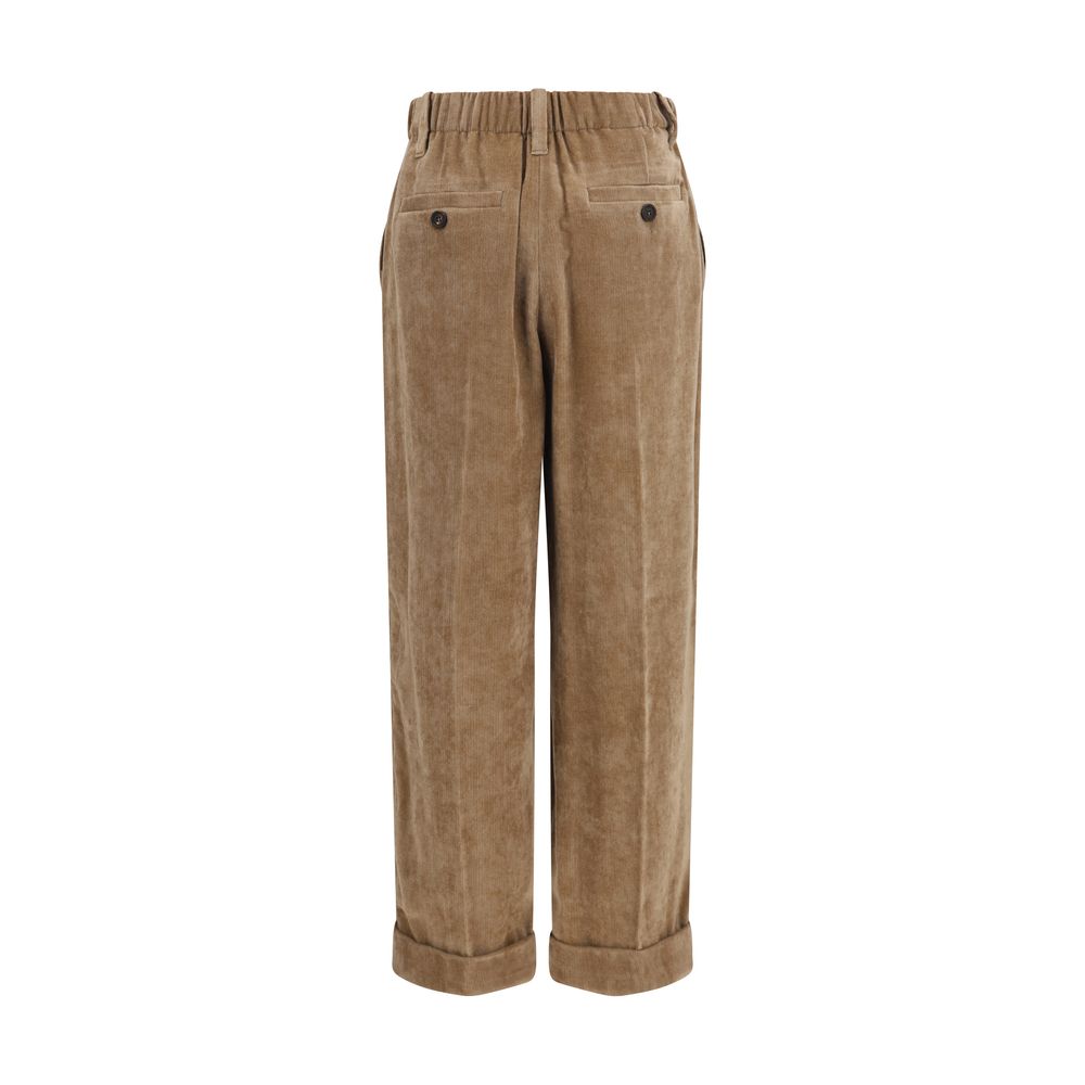 Casual Pants by Brunello Cucinelli for women in viscose cashmere & capra leather brown features an sartorial regular-fit and long with a cut for a sartorial finish.