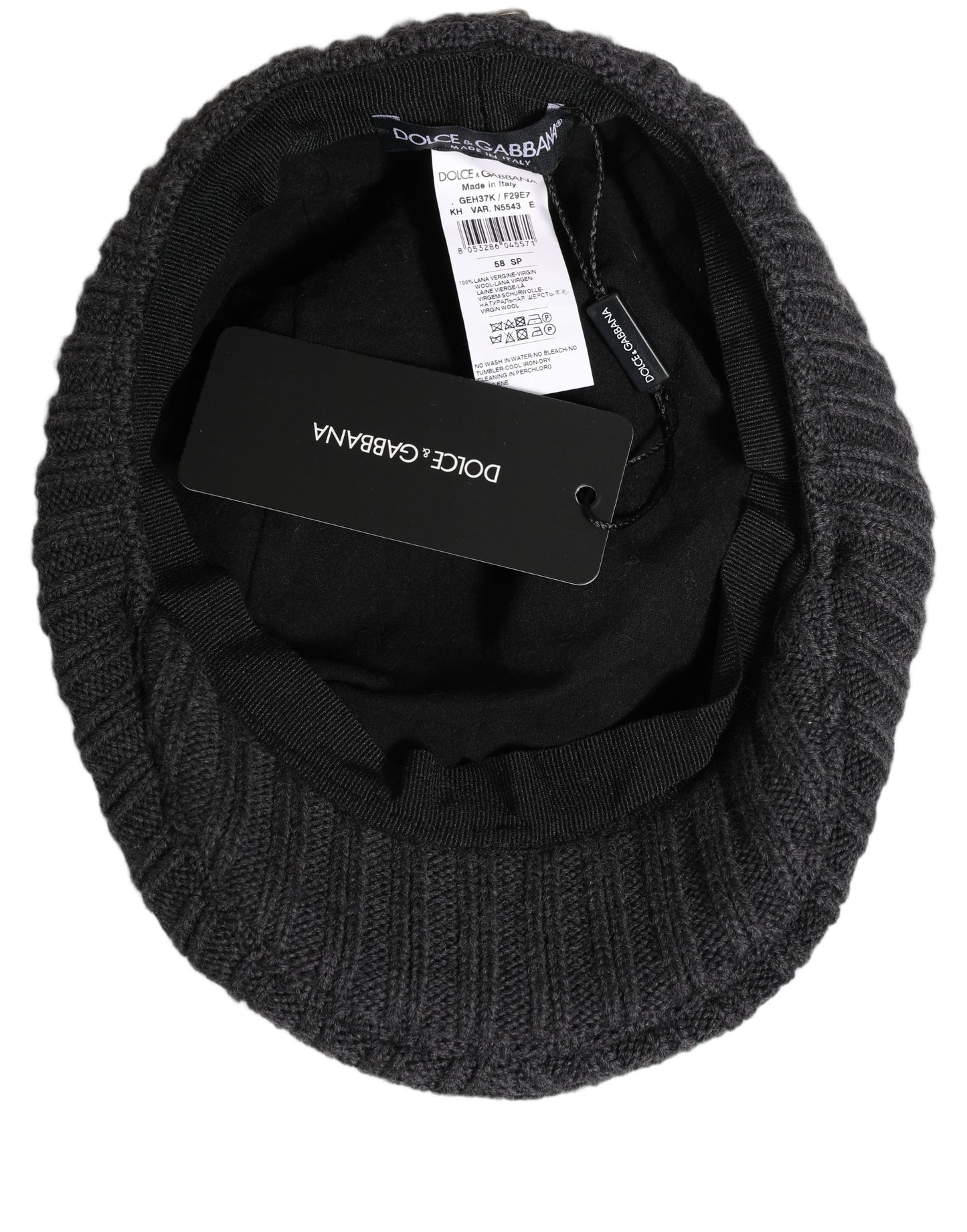 Dolce & Gabbana Men Dark Gray Wool Knitted Newsboy Capello Hat