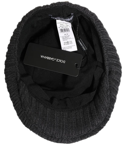 Dolce & Gabbana Men Dark Gray Wool Knitted Newsboy Capello Hat