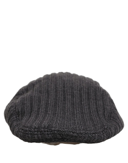 Dolce & Gabbana Men Dark Gray Wool Knitted Newsboy Capello Hat