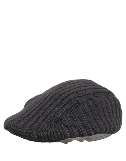 Dolce & Gabbana Men Dark Gray Wool Knitted Newsboy Capello Hat
