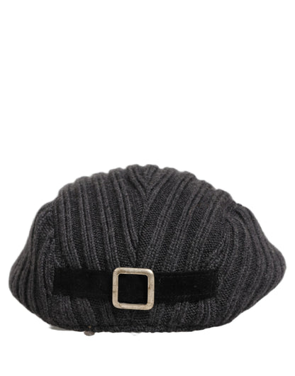 Dolce & Gabbana Men Dark Gray Wool Knitted Newsboy Capello Hat