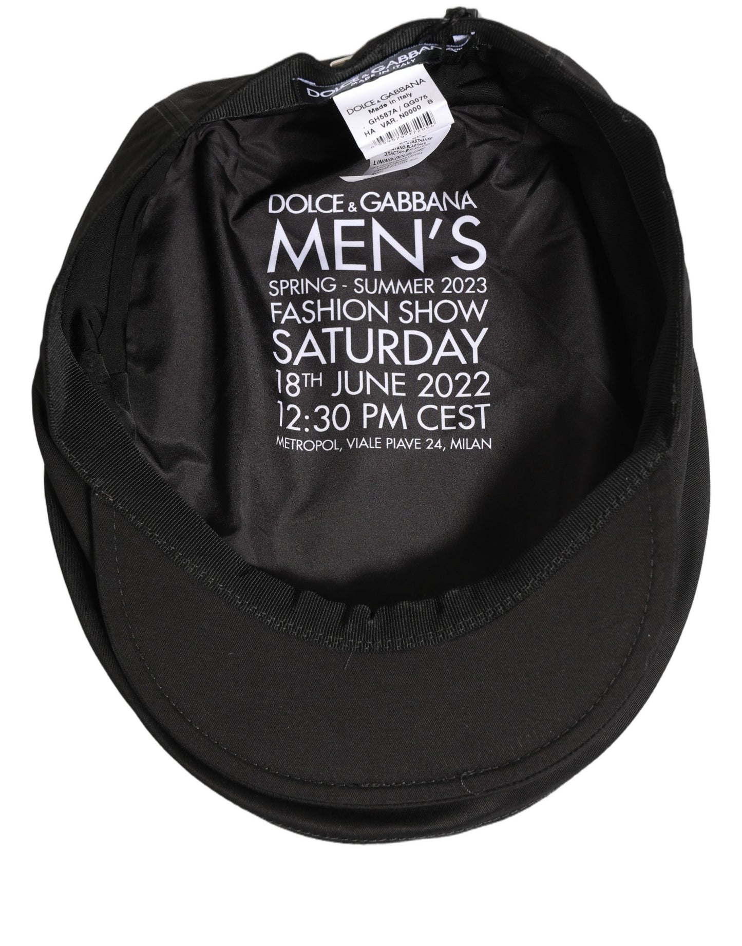 Dolce & Gabbana Men Black Cotton Stretch Newsboy Cloth Capello Hat