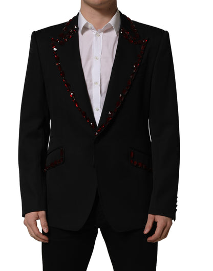 Dolce & Gabbana Men's Single Breasted Virgin Wool Viscose Polyester & Crystal Blazer - Black Red