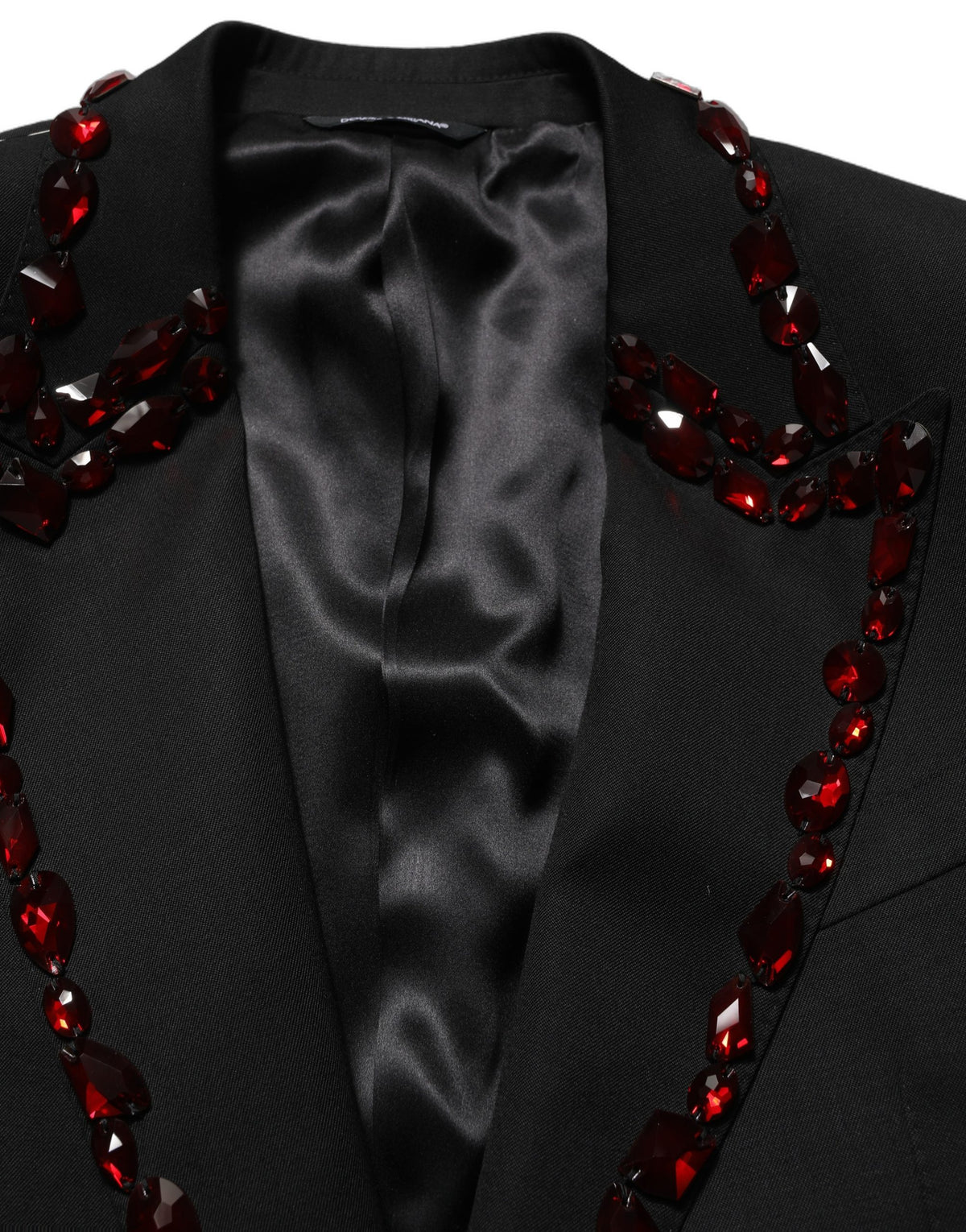Dolce & Gabbana Men's Single Breasted Virgin Wool Viscose Polyester & Crystal Blazer - Black Red