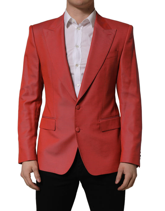 Dolce & Gabbana Men's Single Breasted Polyester Virgin Wool & Viscose Blazer - Red