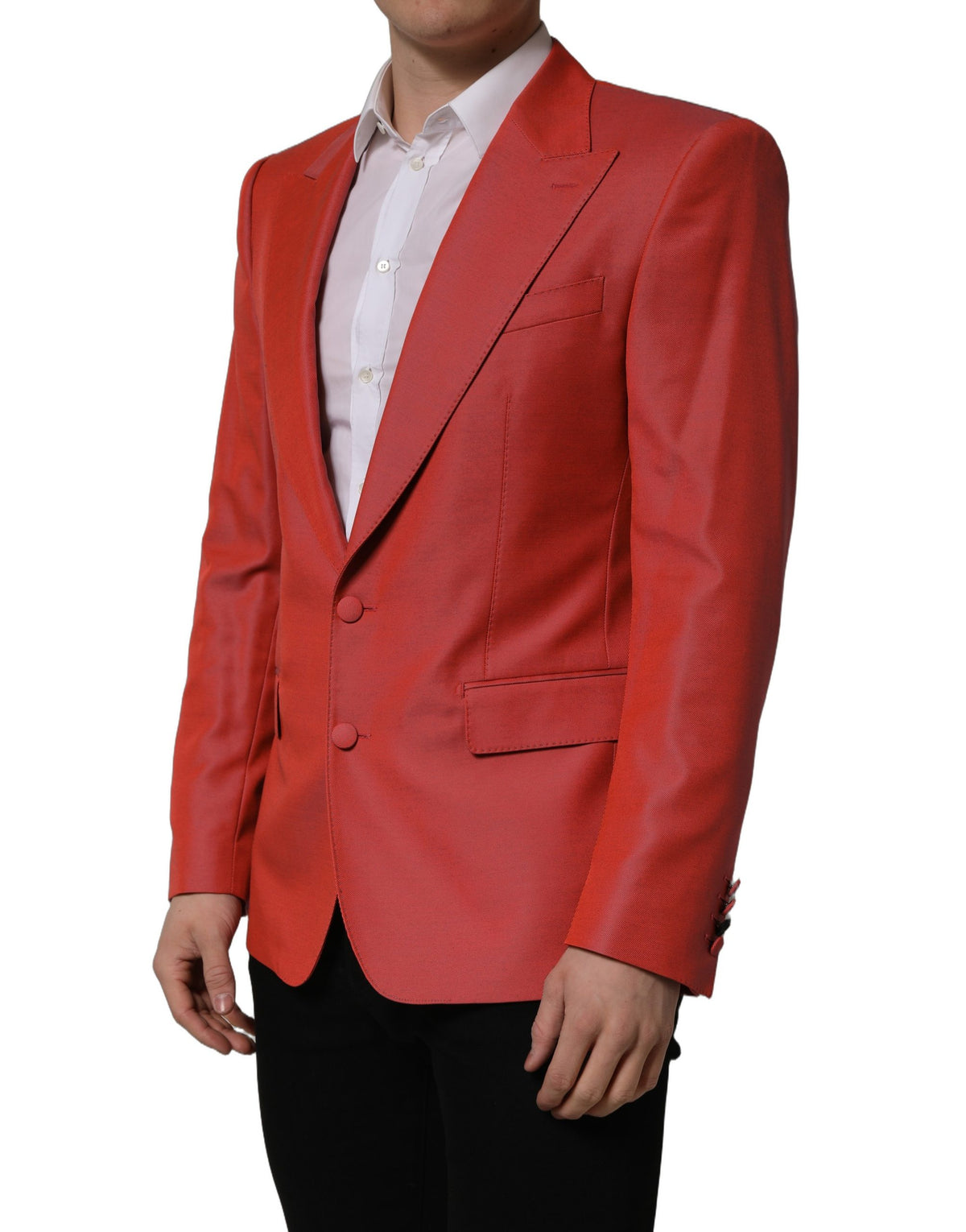 Dolce & Gabbana Men's Single Breasted Polyester Virgin Wool & Viscose Blazer - Red