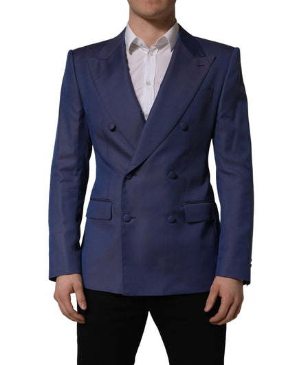 Dolce & Gabbana Men's Double Breasted Virgin Wool Viscose & Polyester Blazer - Blue