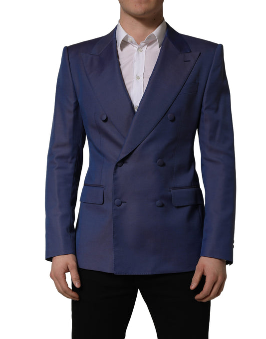 Dolce & Gabbana Men's Double Breasted Virgin Wool Viscose & Polyester Blazer - Blue