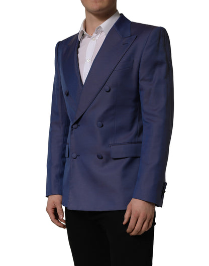 Dolce & Gabbana Blue Wool Double Breasted Men Blazer Jacket
